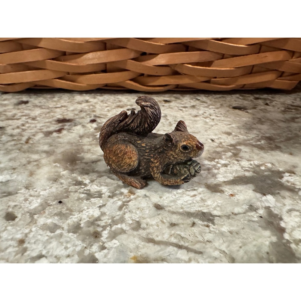 Vintage Miniature Squirrel Figurine with Pinecone Brown Woodland Decor Taiwan